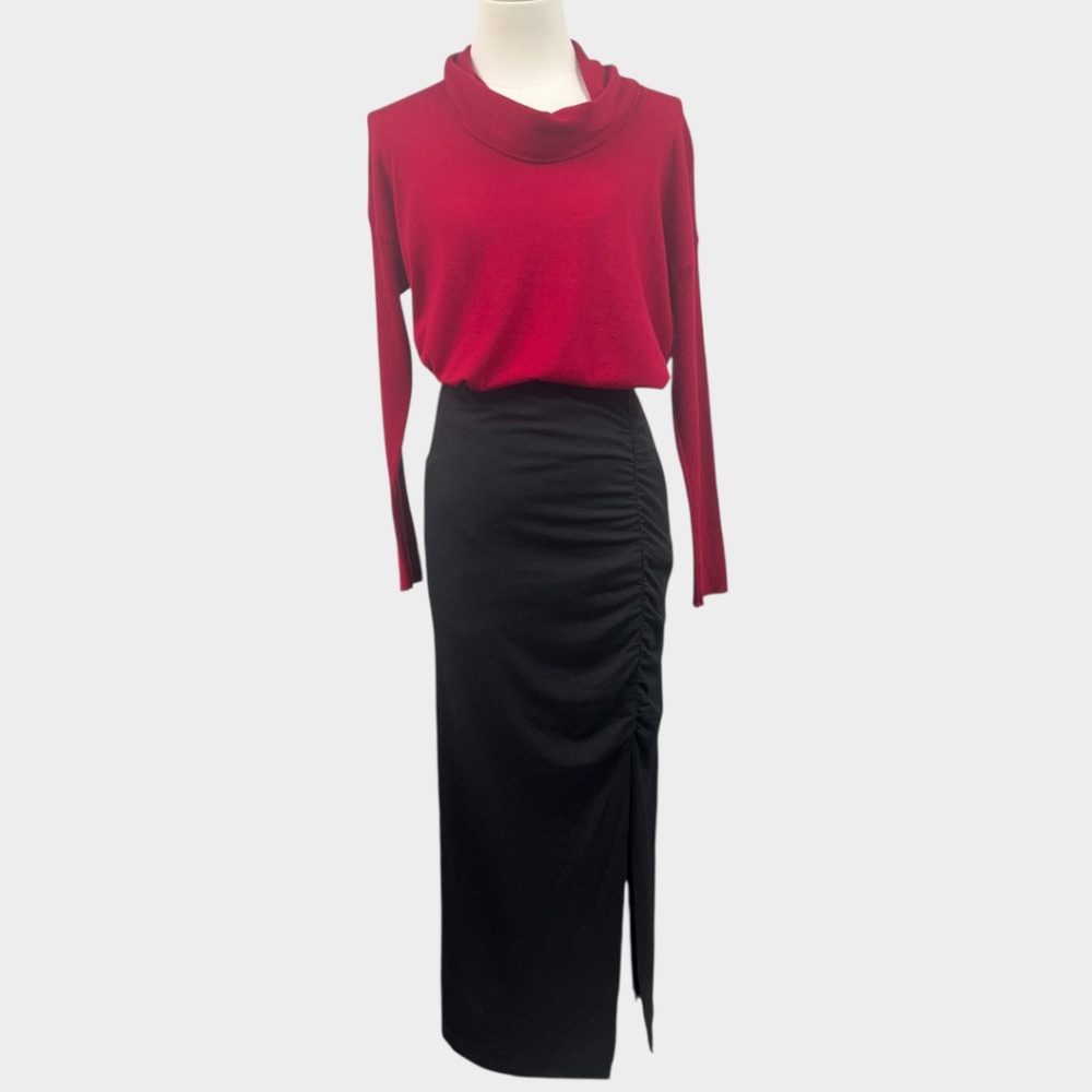 Modern Citizen Skirt Womens Small Black Ruched Side Slit Jersey Pull On Stretch